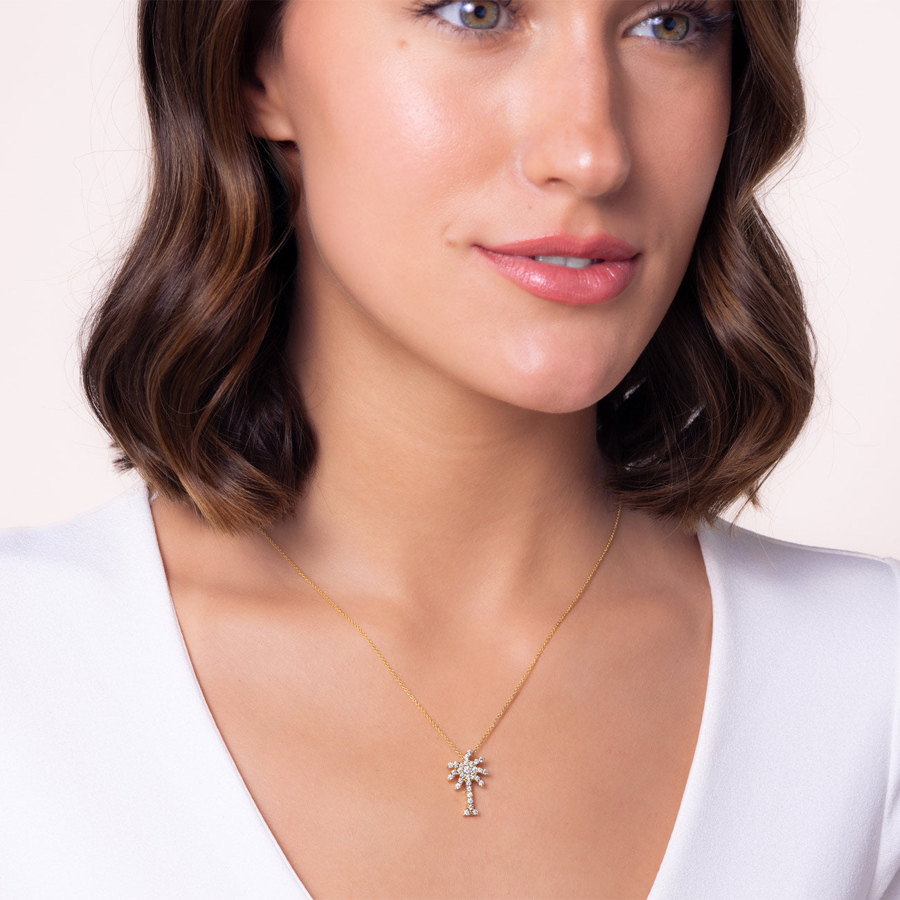 Roberto Coin Tiny Treasures Yellow Gold Diamond Palm Tree Pendant Necklace