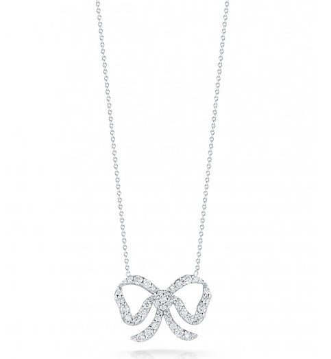 Roberto Coin Tiny Treasures White Gold Diamond Bow Pendant Necklace