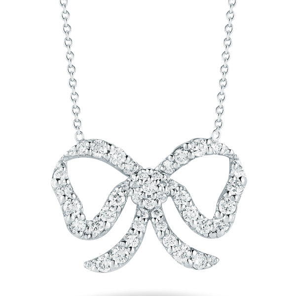 Roberto Coin Tiny Treasures White Gold Diamond Bow Pendant Necklace