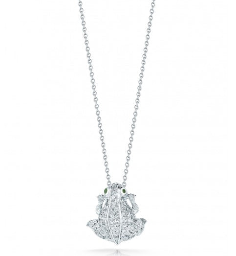 Roberto Coin Tiny Treasures White Gold Diamond Green Eyed Frog Pendant Necklace