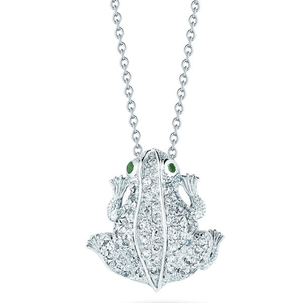 Roberto Coin Tiny Treasures White Gold Diamond Green Eyed Frog Pendant Necklace