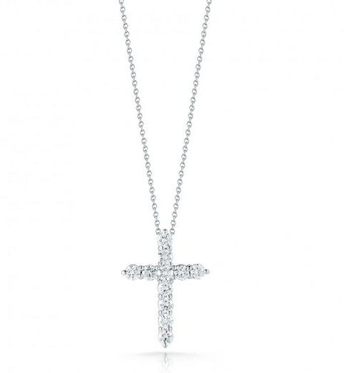Roberto Coin Tiny Treasures White Gold Diamond Cross Pendant Necklace