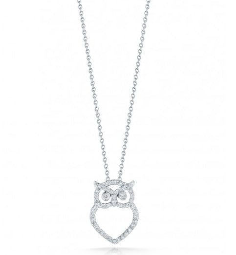 Roberto Coin Tiny Treasures White Gold Owl Pendant Necklace