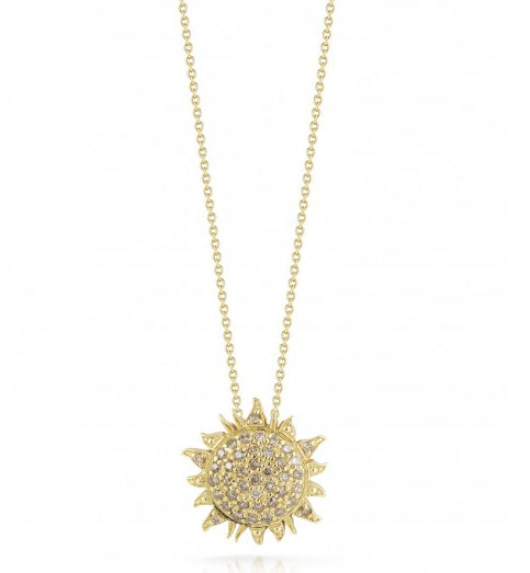 Roberto Coin Tiny Treasures Yellow Gold Cognac Diamond Sun Pendant Necklace