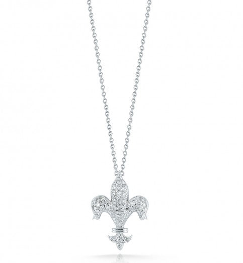 Roberto Coin Tiny Treasures White Gold Fleur De Lis Diamond Pendant Necklace