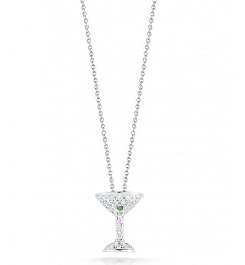 Roberto Coin Tiny Treasures Diamond Martini Glass With Green Tsavorites Necklace