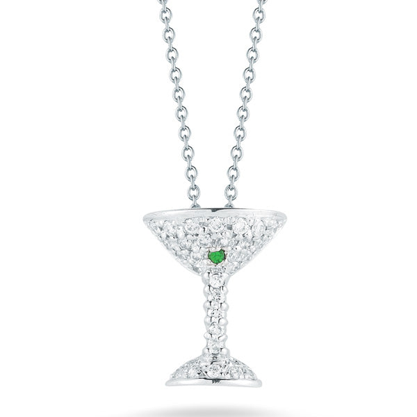Roberto Coin Tiny Treasures Diamond Martini Glass With Green Tsavorites Necklace