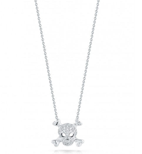 Roberto Coin Tiny Treasures White Gold Diamond Skull & Crossbones Necklace