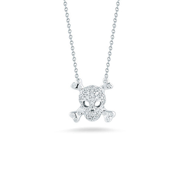Roberto Coin Tiny Treasures White Gold Diamond Skull & Crossbones Necklace