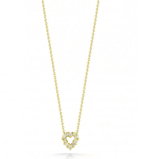 Roberto Coin Tiny Treasures Yellow Gold Diamond Open Heart Necklace
