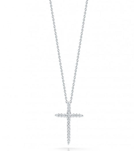 Roberto Coin Tiny Treasures White Gold Diamond Sliver Cross Necklace