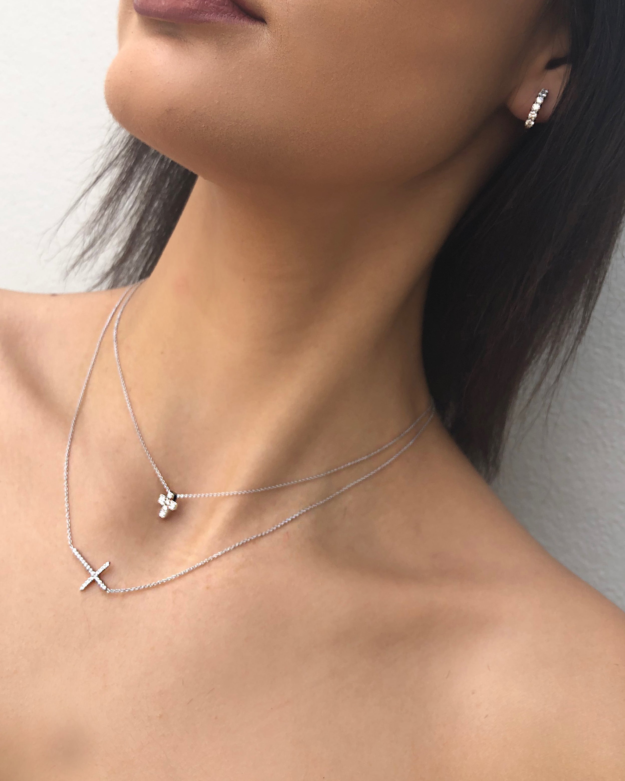 Roberto Coin White Gold Diamond Sideways Cross Chain Necklace
