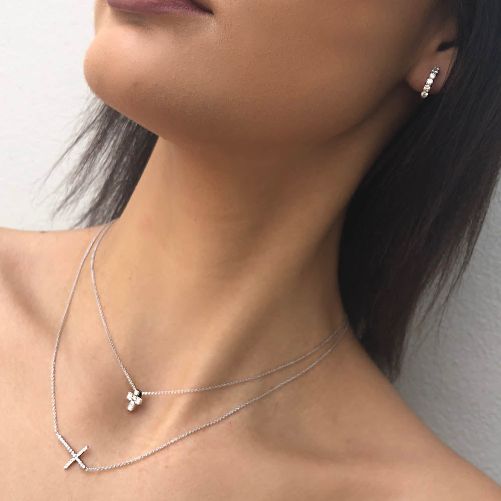 Roberto Coin White Gold Diamond Sideways Cross Chain Necklace