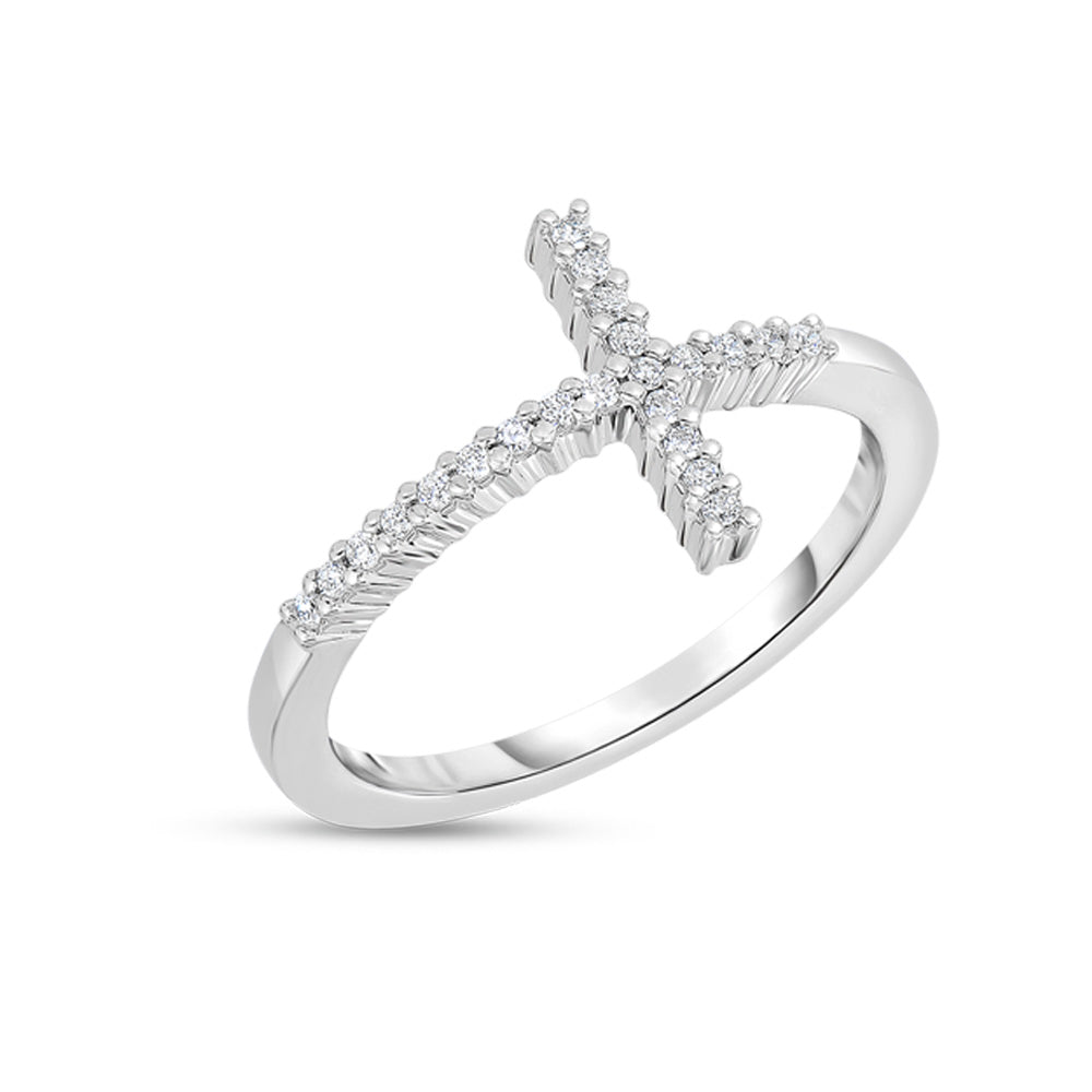 Roberto Coin 18kt White Gold Sideways Diamond Cross Ring