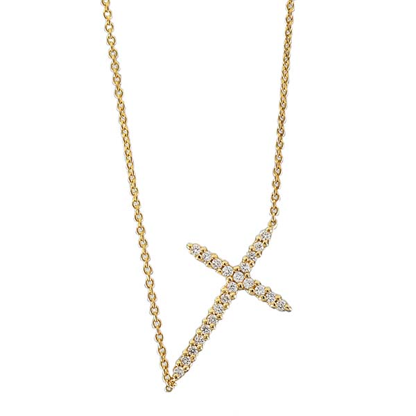 Roberto Coin Yellow Gold Diamond Sideways Cross Chain Necklace