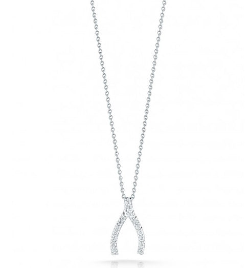Roberto Coin Tiny Treasures White Gold Diamond Wishbone Necklace