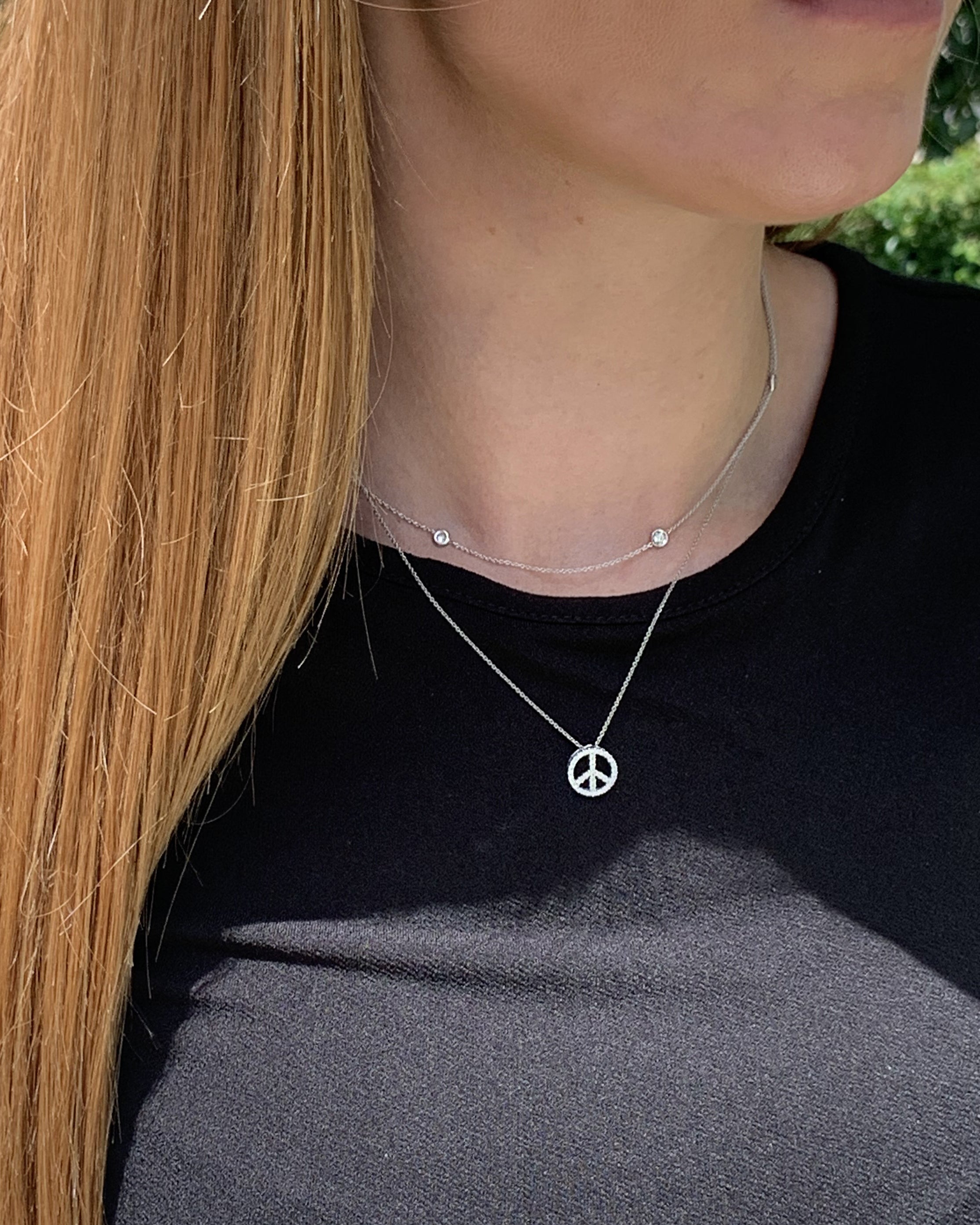 Roberto Coin Tiny Treasures White Gold Diamond Peace Sign Necklace