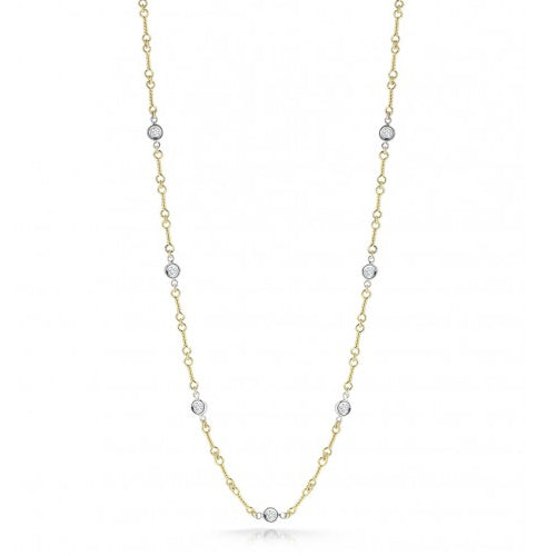 Roberto Coin Yellow Gold 7 Station Diamond Twist Necklace 18