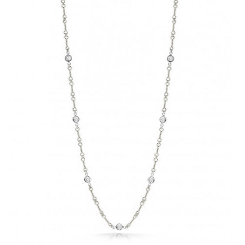 Roberto Coin White Gold 7 Station Bezel Set Diamond Bone Necklace 18