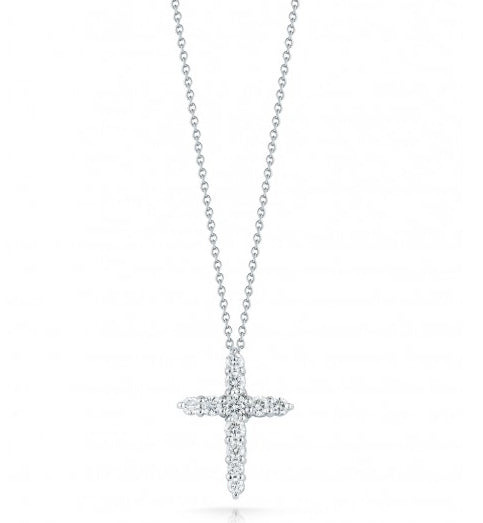 Roberto Coin Tiny Treasures White Gold Diamond Cross Pendant Necklace
