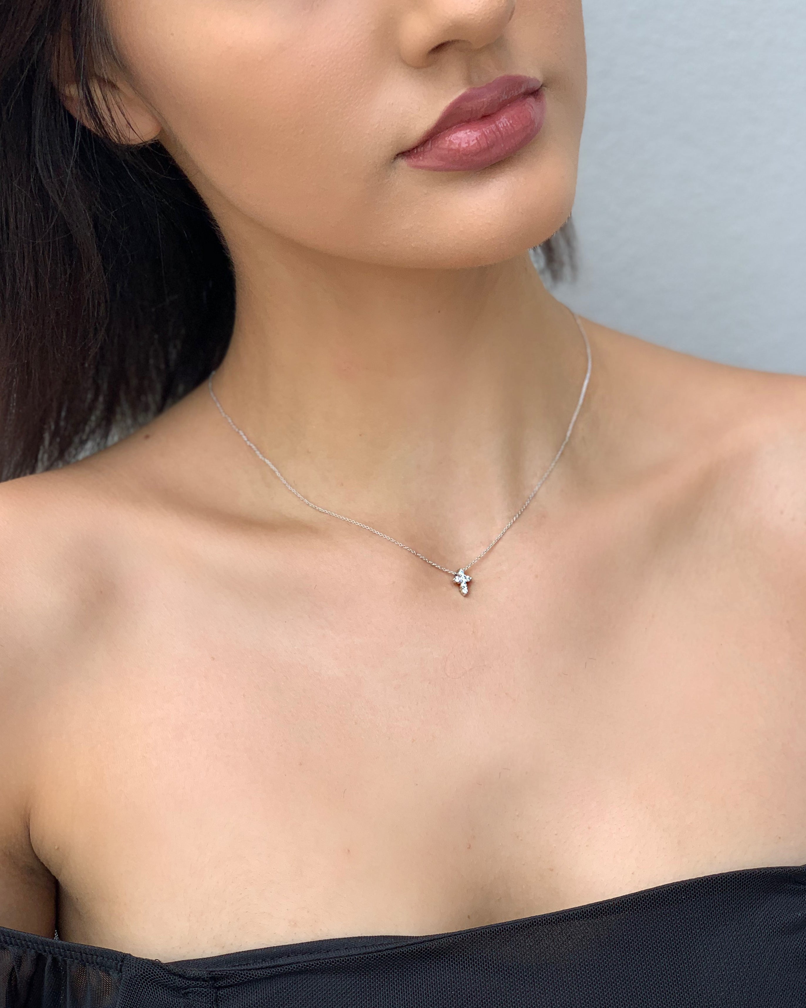 Roberto Coin Tiny Treasures White Gold Small Diamond Cross Pendant Necklace