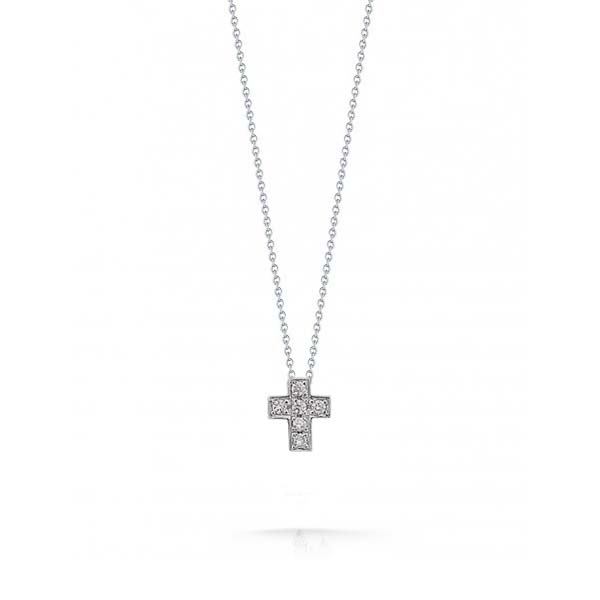 Roberto Coin Tiny Treasures White Gold Diamond Box Cross Pendant Necklace