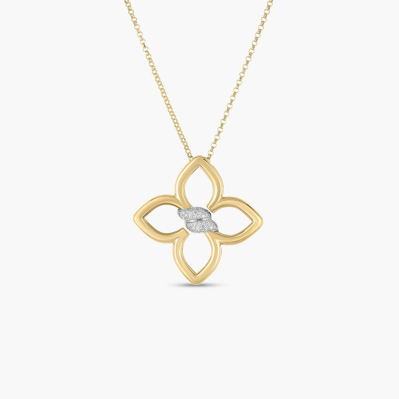 Roberto Coin Cialoma Medium Diamond Flower Necklace in Yellow and White Gold