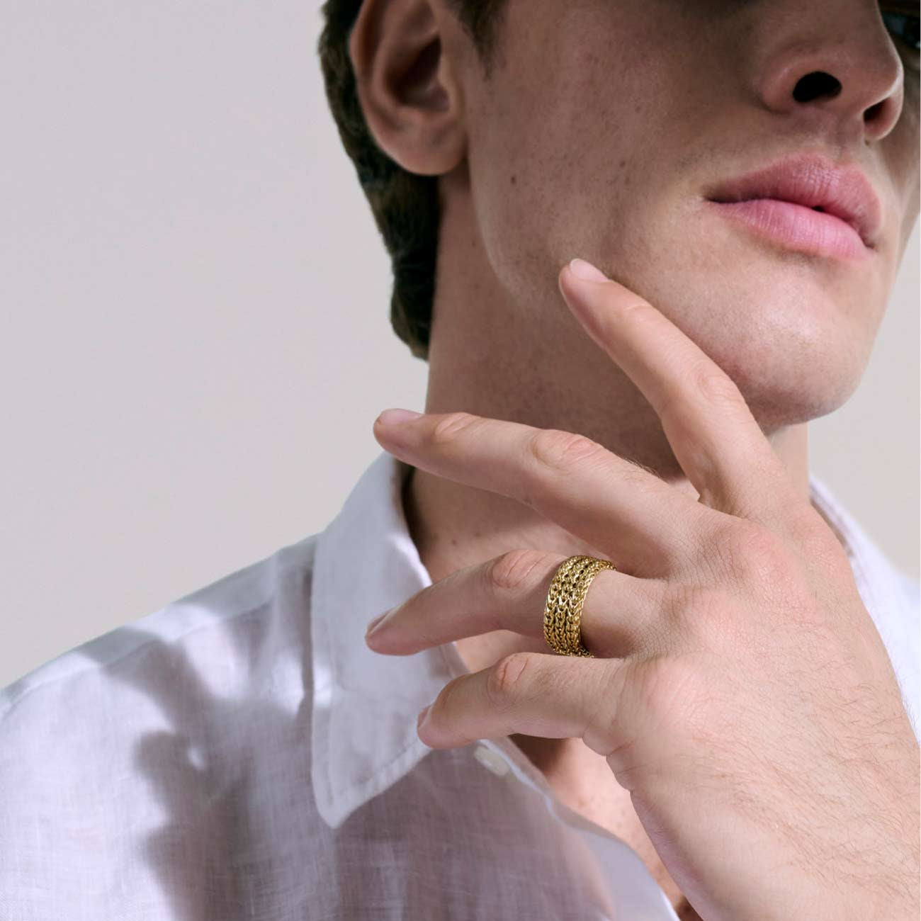 John Hardy Rata Wide Gold Chain Band Ring