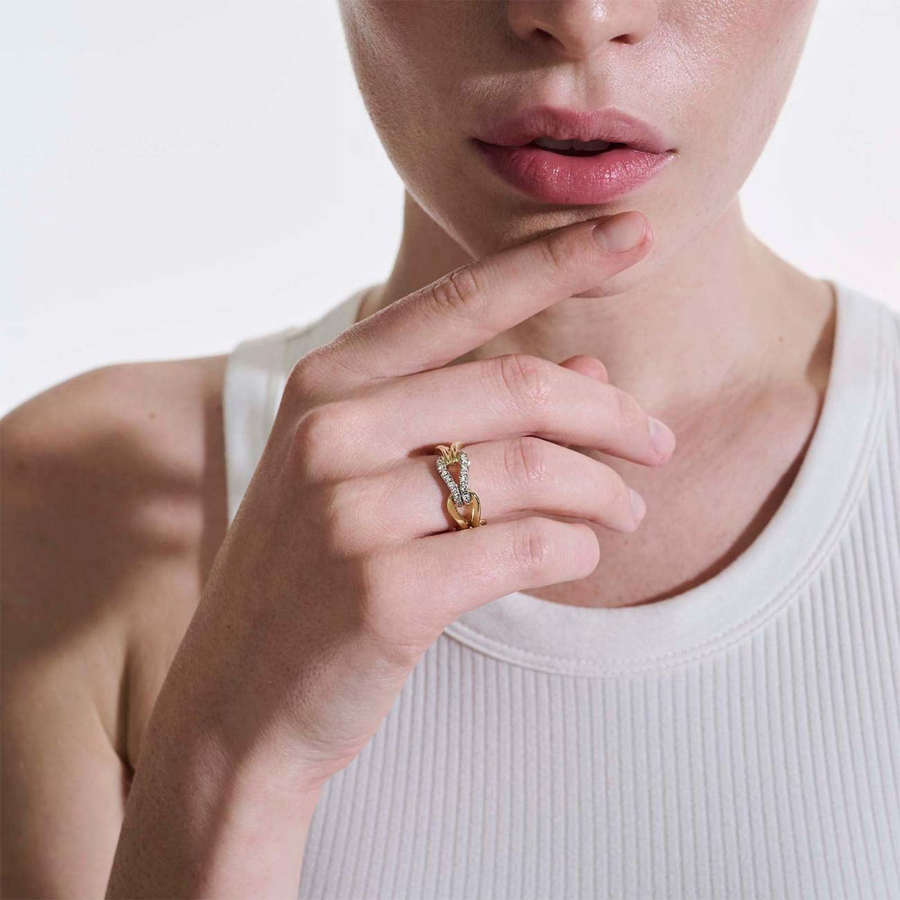 John Hardy Surf Pave 8mm Ring in 14K Yellow Gold