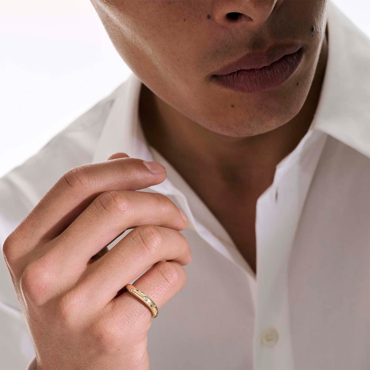 John Hardy Surf Scattered Diamond Slim Ring in 14K Yellow Gold