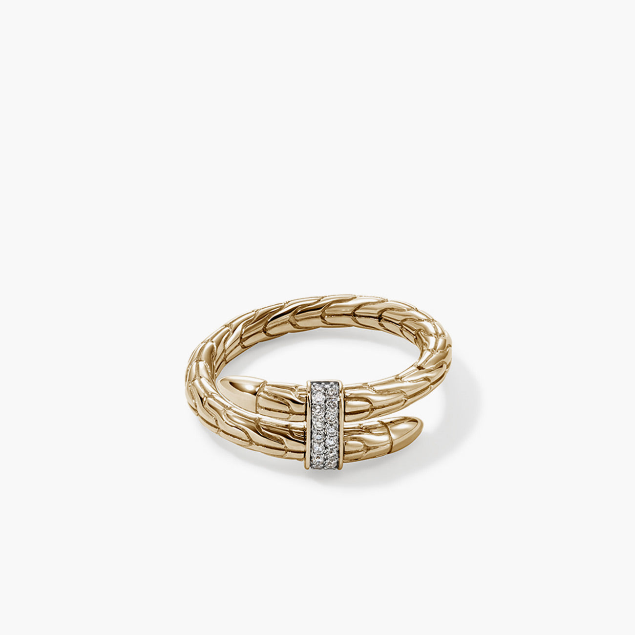 John Hardy Spear 14K Yellow Gold Pave Diamond Single Coil Ring