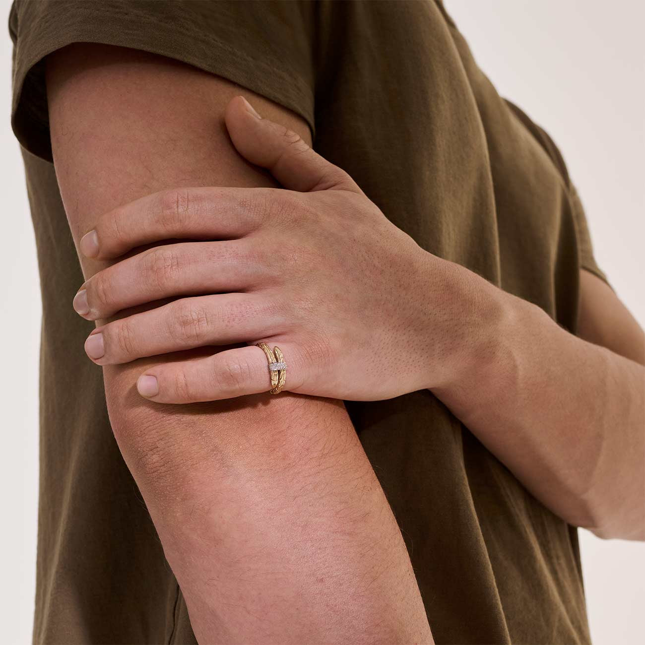 John Hardy Spear 14K Yellow Gold Pave Diamond Single Coil Ring