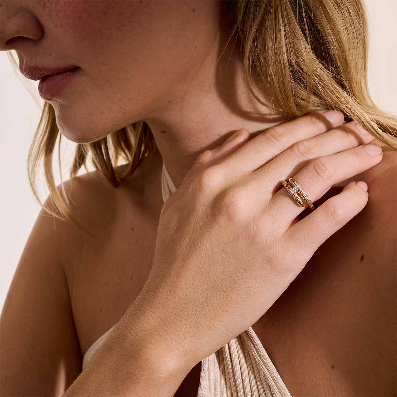 John Hardy Spear 14K Yellow Gold Pave Diamond Single Coil Ring