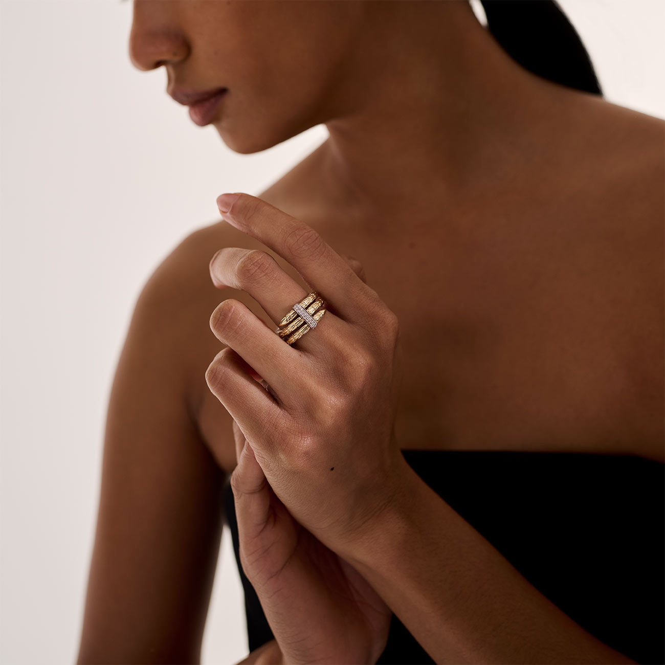 John Hardy Spear 14K Yellow Gold Double Coil Ring with Pave Diamond