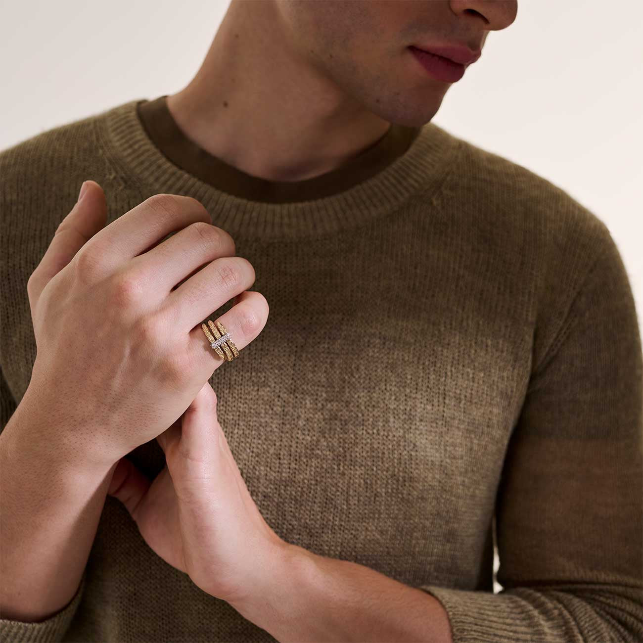 John Hardy Spear 14K Yellow Gold Double Coil Ring with Pave Diamond