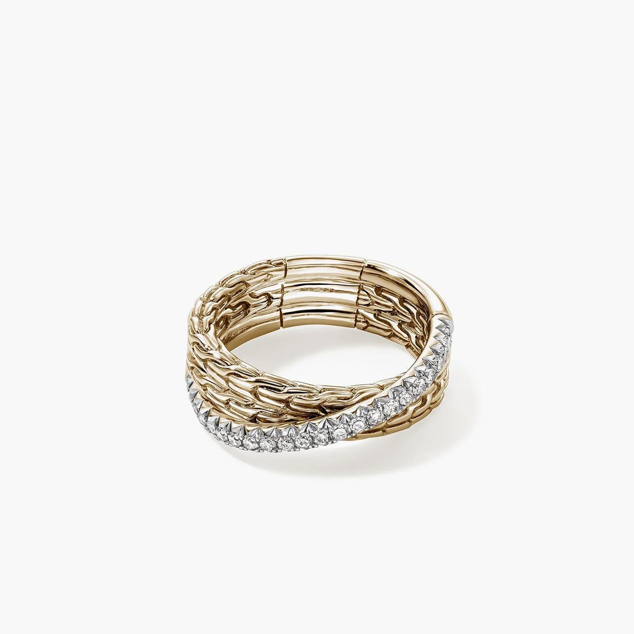 John Hardy Essentials Pavé 7mm Crossover Ring in 14K Yellow Gold