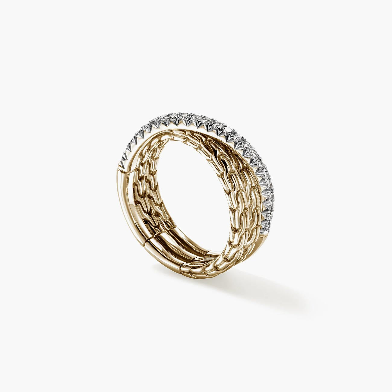 John Hardy Essentials Pavé 7mm Crossover Ring in 14K Yellow Gold