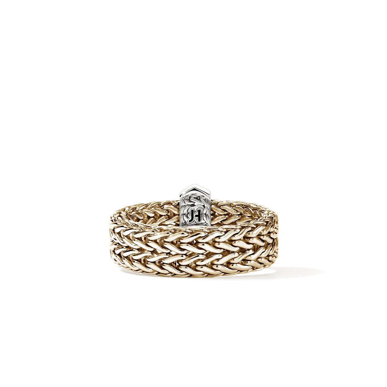 John Hardy Icon Link Diamond Pave Gold 6mm Bar Ring