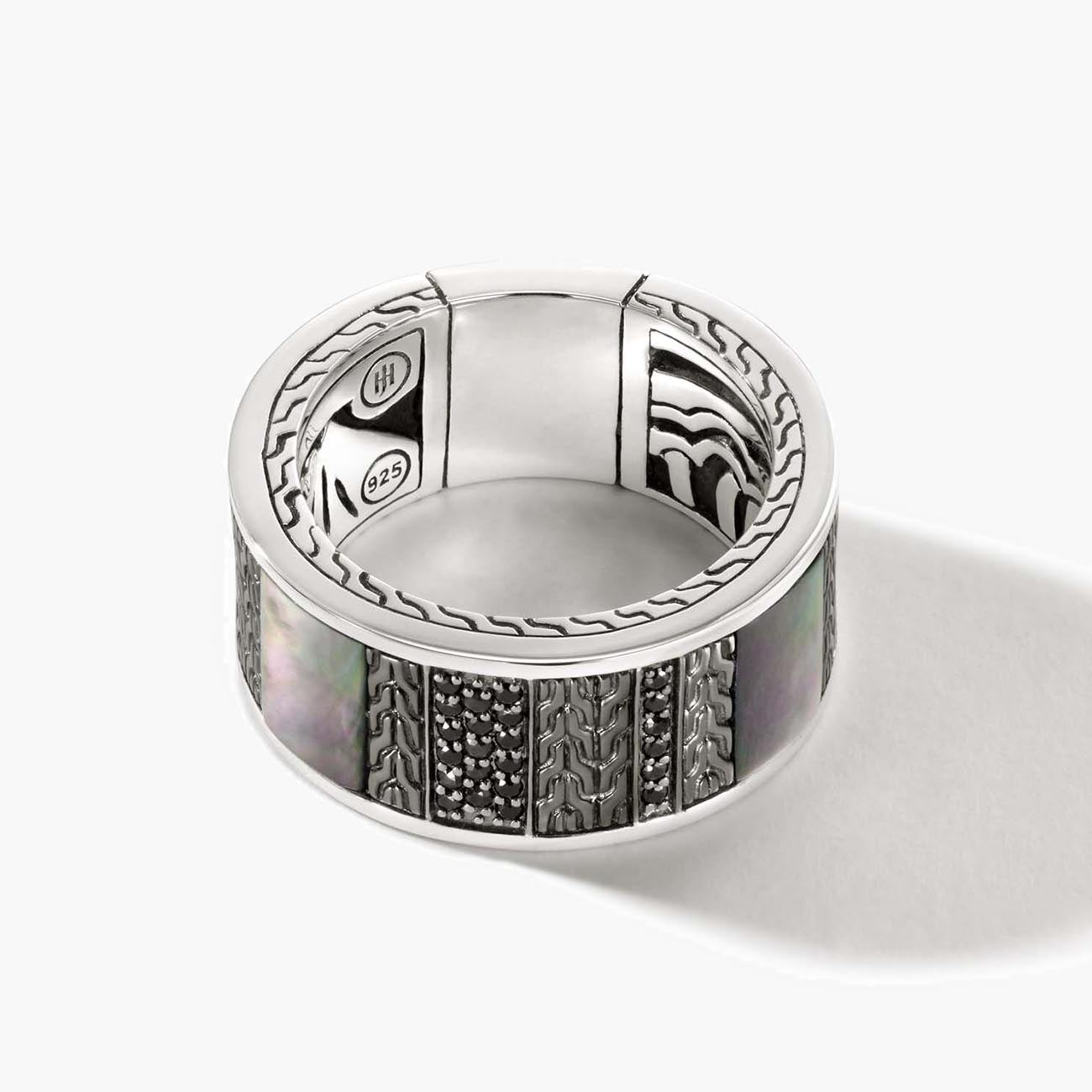 John Hardy Classic Chain Silver and Black Rhodium 11.5mm Band Ring