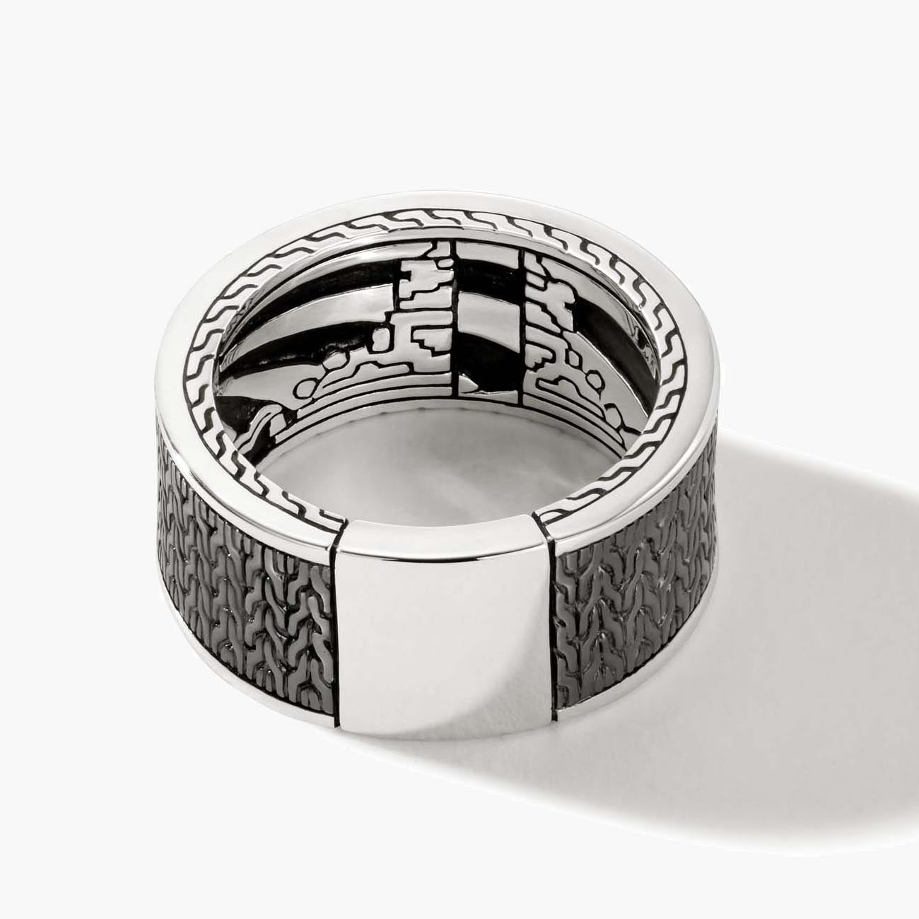 John Hardy Classic Chain Silver and Black Rhodium 11.5mm Band Ring