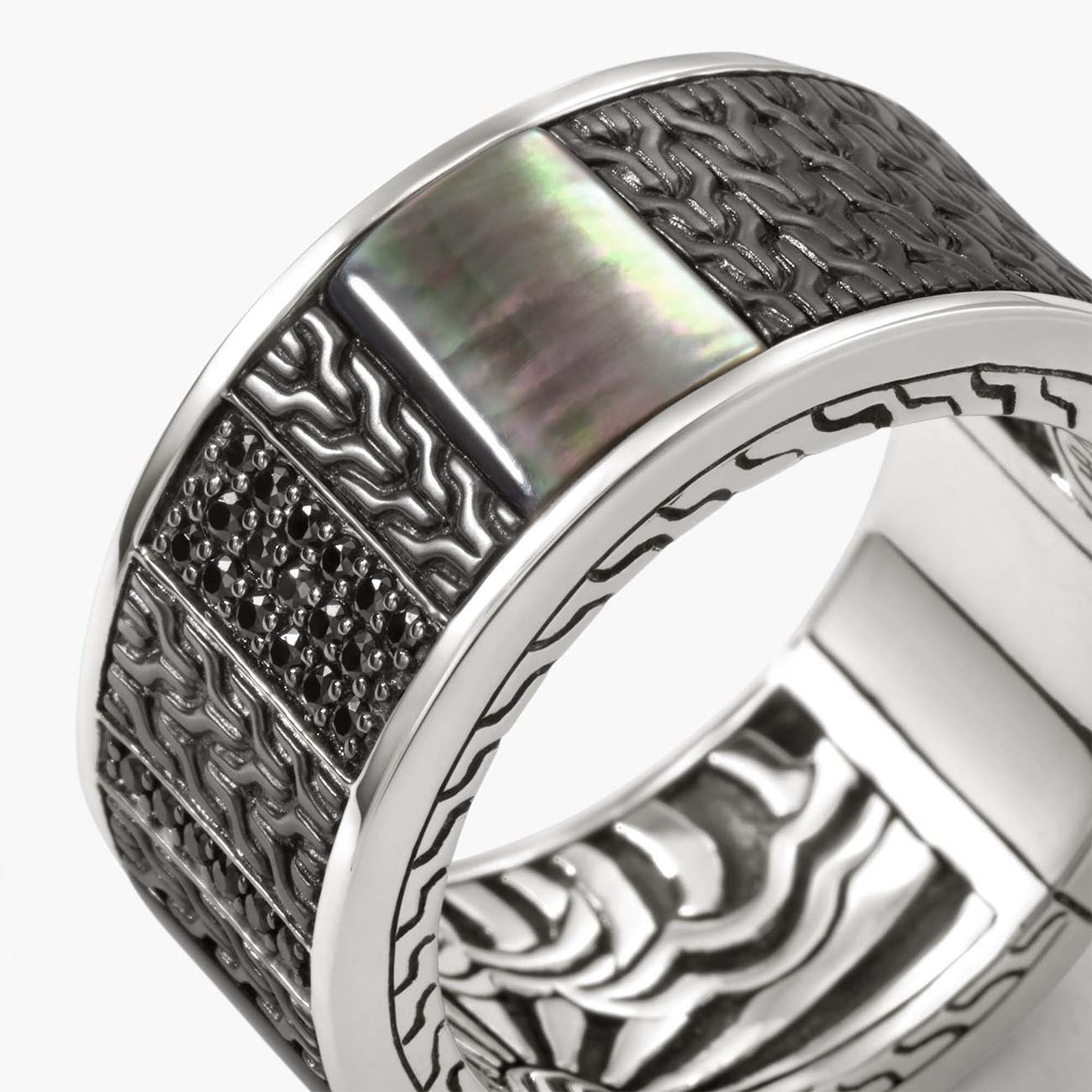 John Hardy Classic Chain Silver and Black Rhodium 11.5mm Band Ring