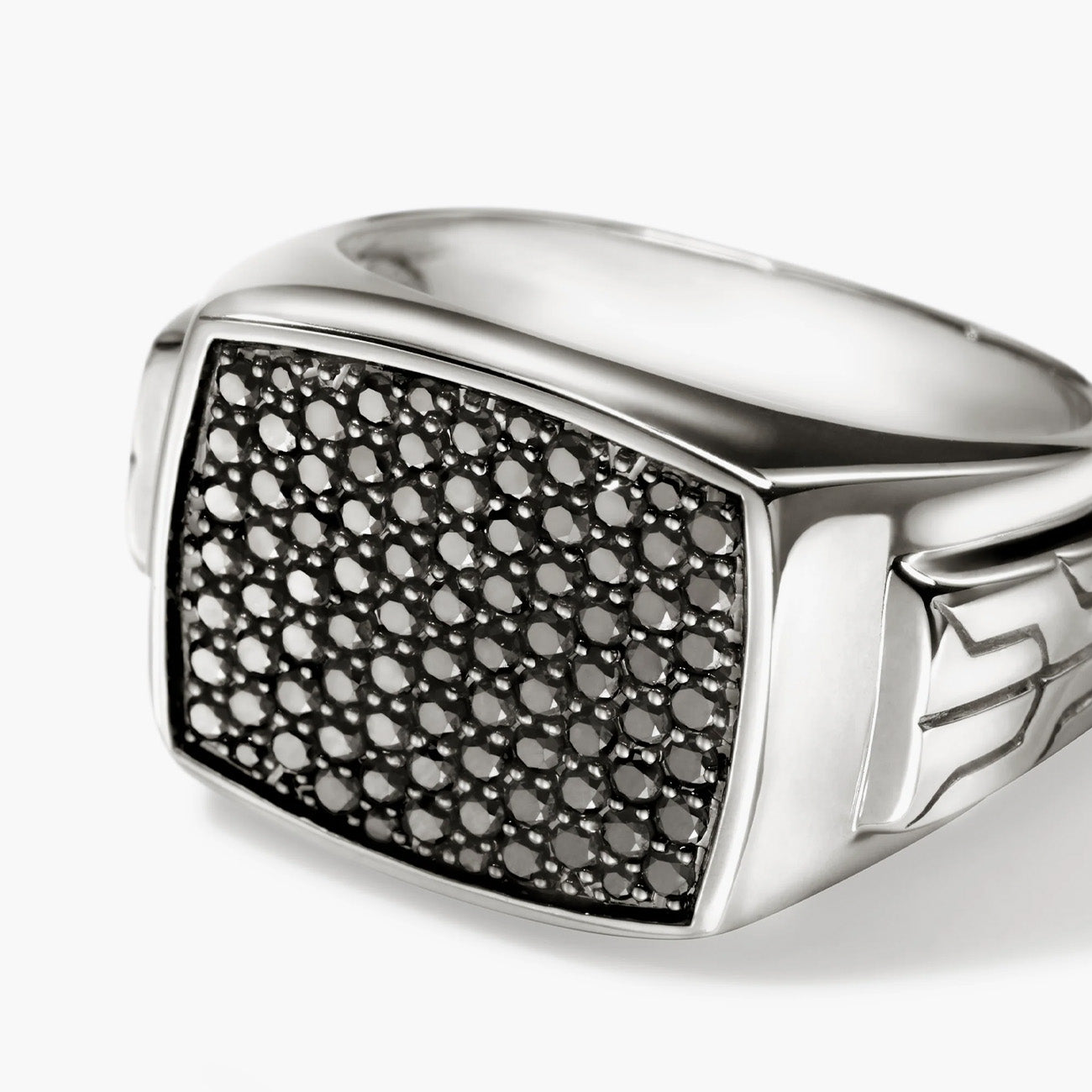 John Hardy ID Silver Signet Ring with  Black Sapphires