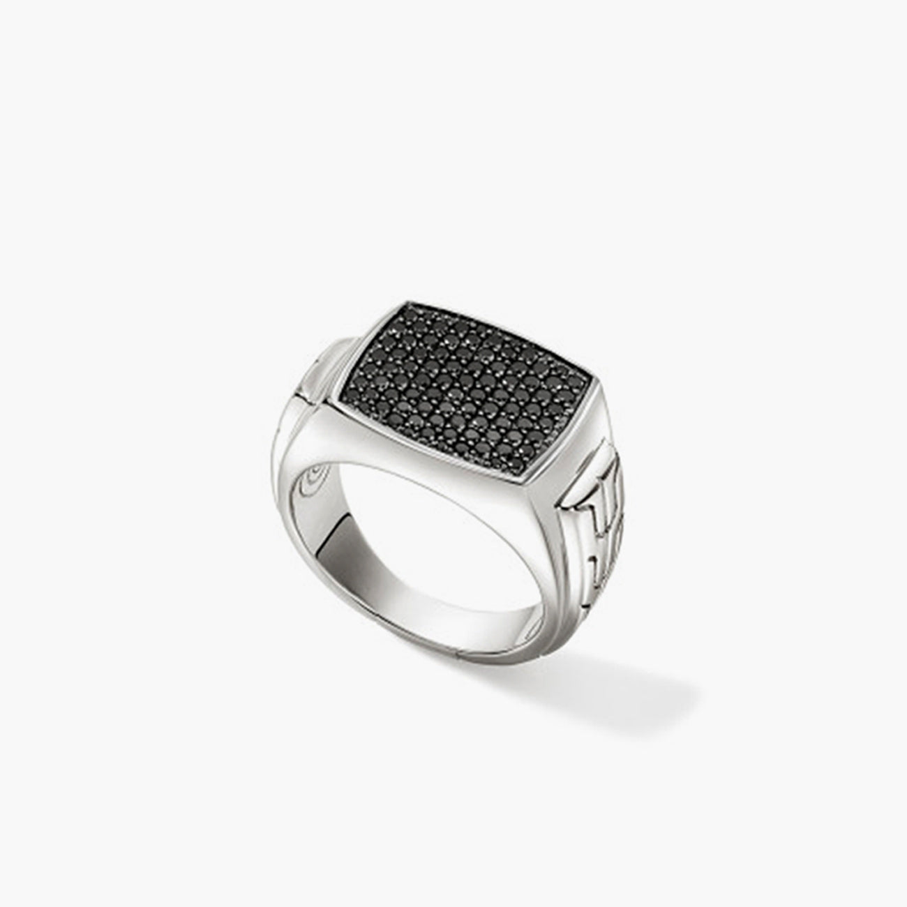 John Hardy ID Silver Signet Ring with  Black Sapphires