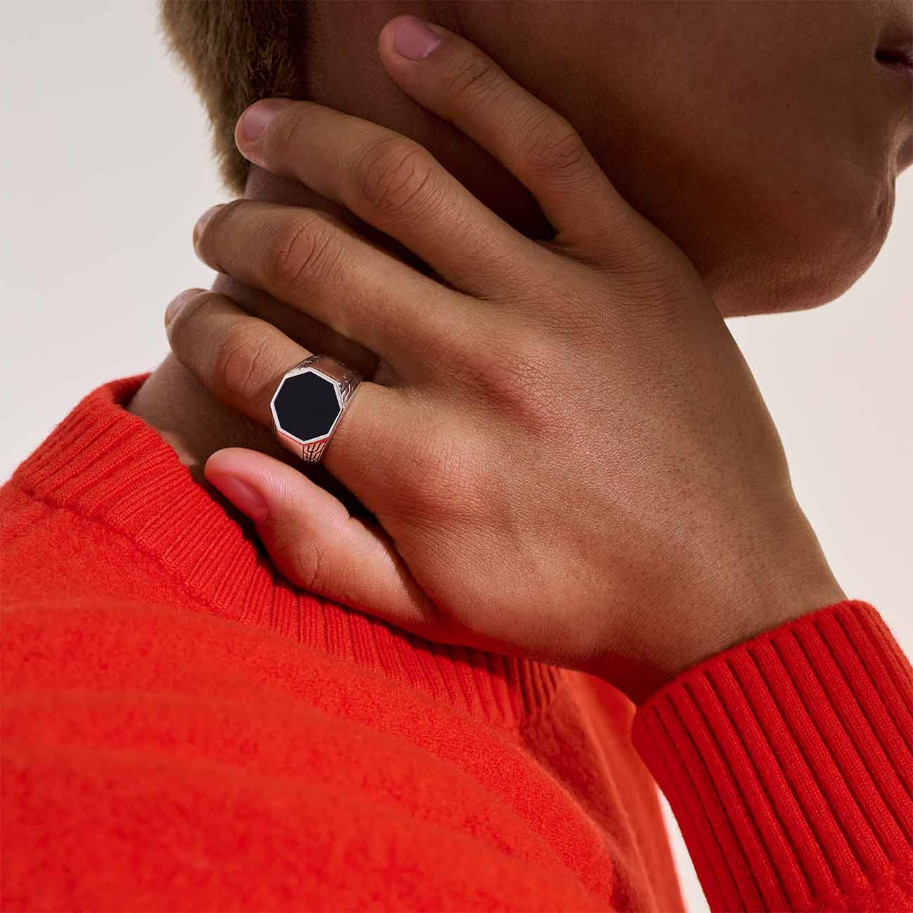 John Hardy Black Onyx Octagon Silver Signet Ring