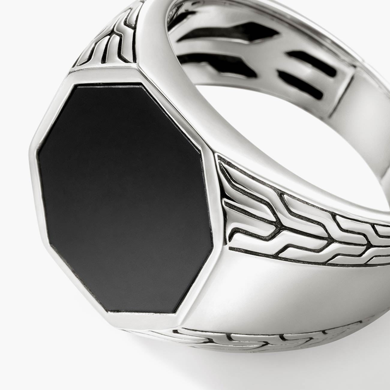 John Hardy Black Onyx Octagon Silver Signet Ring