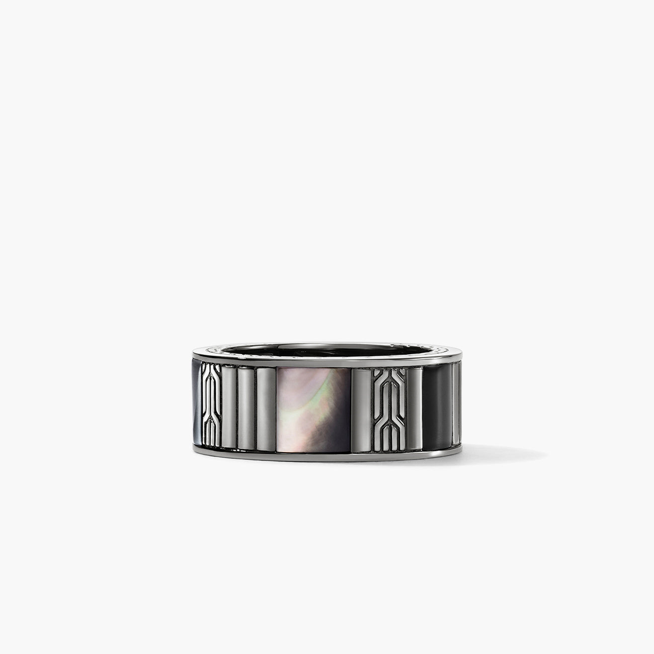 John Hardy Carved Chain Hardstone Dark Silver Band Ring