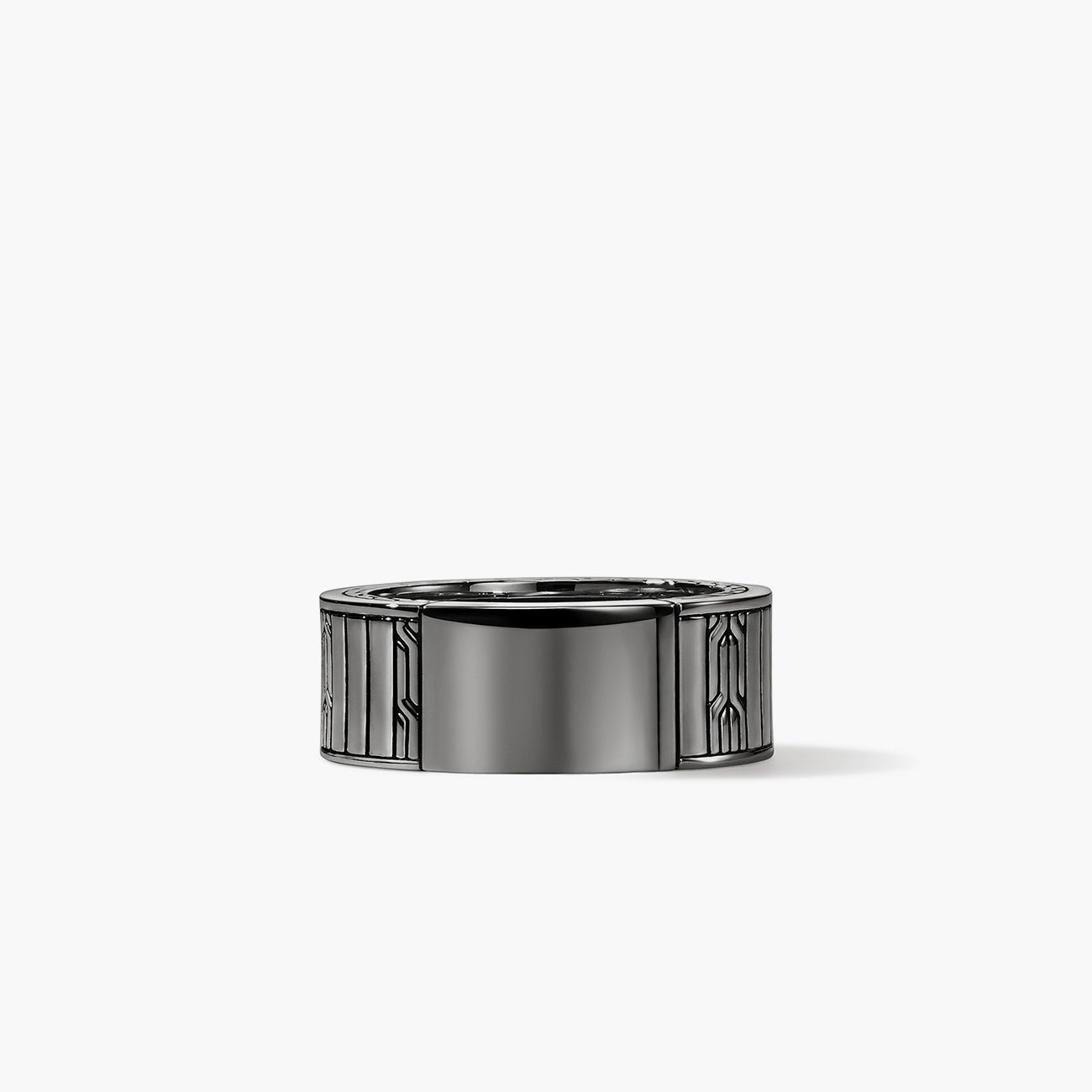 John Hardy Carved Chain Hardstone Dark Silver Band Ring
