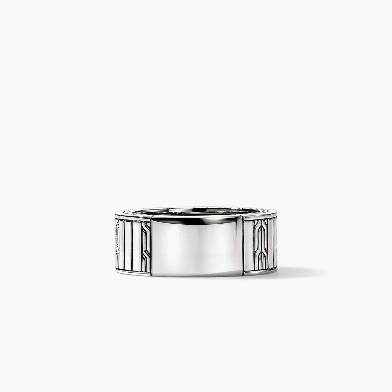 John Hardy Carved Chain Tiger Eye and Silver Band Ring