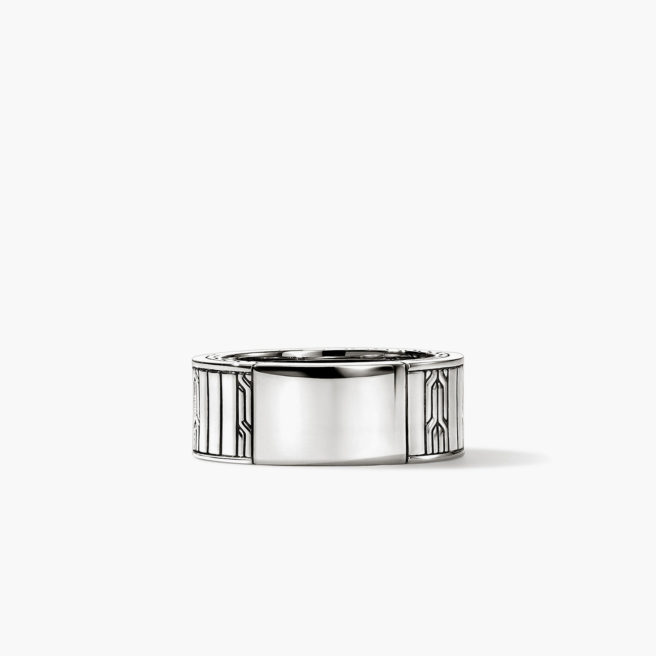 John Hardy Carved Chain Turquoise and Silver Band Ring