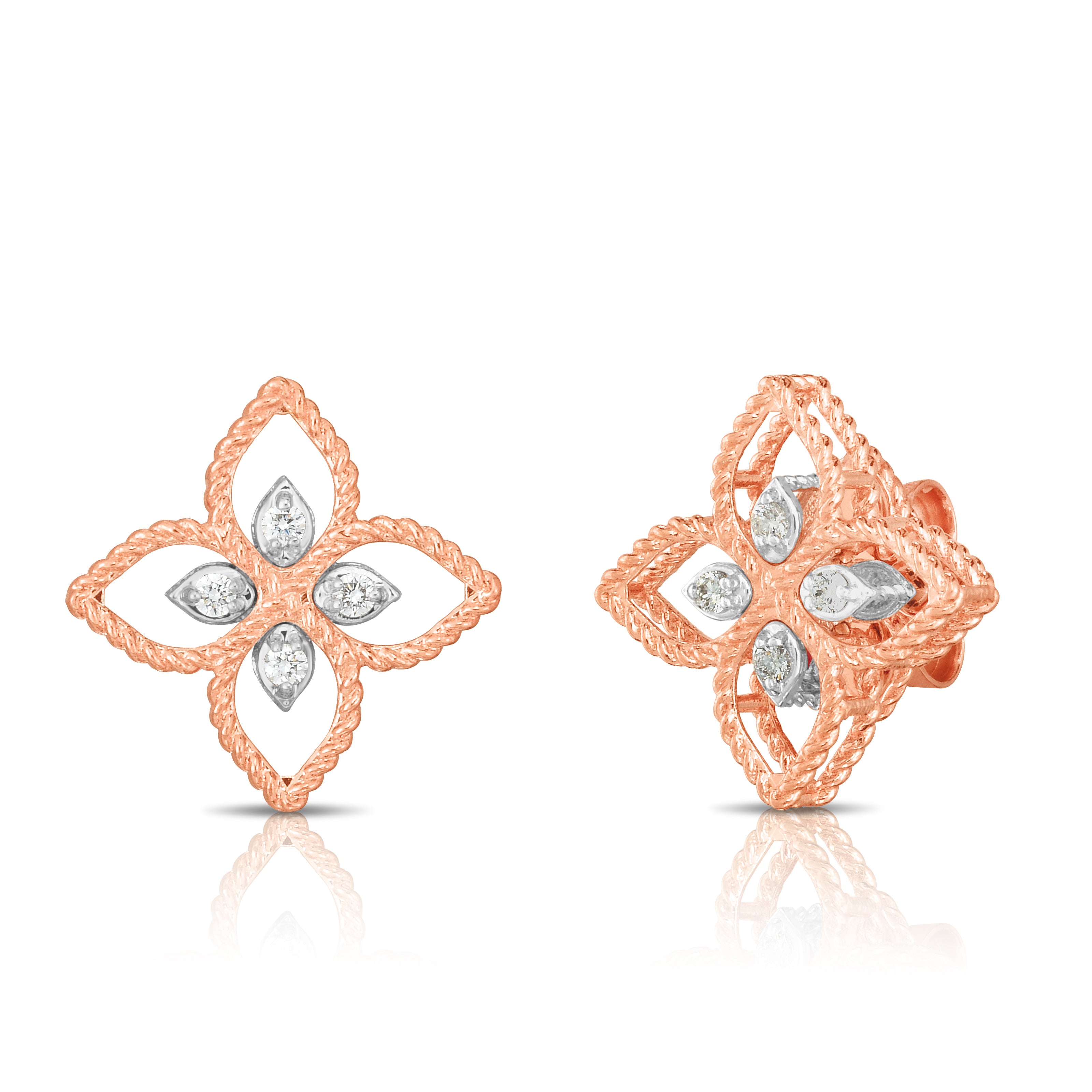 Roberto Coin Principessa Flower Diamond Studs in 18K Rose Gold
